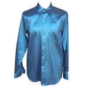 Book's Menswear SZ M Teal Soft Taffeta Men's Button Up Shirt with Sheen